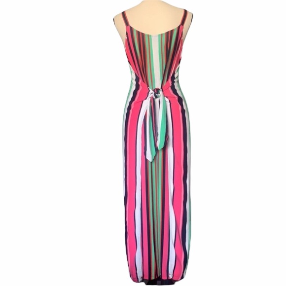 MSK Pink and Green Striped Sleeveless Jumpsuit Belted with Wrap Tie size Medium - Picture 1 of 8